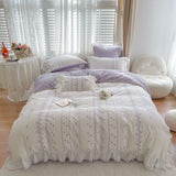 Xpoko Embroided French Lace Ruffle Bedding Set