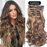 Xpoko 22 inch curly synthetic hair 6 piece curling extensions set to extend hair extensions Invisible clip wig extends long piece