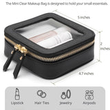 Xpoko back to school Mini Clear Makeup Bag Pu Saffiano Vegan Faux Leather Cute Small Visible Window Storage Lipsticks Cosmetics Case for Purse Pouch