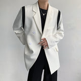 Xpoko Men Winter Outfit Korean Style Hip Hop Patchwork Color Loose Blazers Male Kpop Oversized Men'S Clothing Ulzzang Fashion Coat Streetwear Jackets