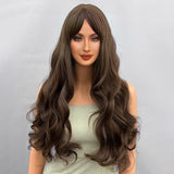 Xpoko 24 Inches Long Wavy Brown Blend Wigs for Women Natural Synthetic  Heat Resistant Wigs with Bangs for Daily Party Cosplay Use (B