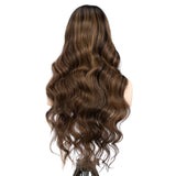 Xpoko Synthetic Lace Wigs Water Wave  28 Inch Brown Chestnut Wig with Bang Lace Wig Ombre Brown Cosplay Wigs For Women Lace Front Wig