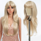 Xpoko Blond Orange Synthetic Wigs with Bangs Medium Straight 26inches  Layered Natural Hairs for Women Daily Cosplay Heat Resistant