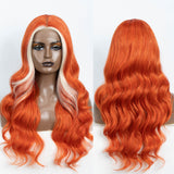 Xpoko Synthetic Lace Front Wigs For Women Highlight Orange Body Wave 26â€?Wig Ombre Blonde Ginger Lace Wig Synthetic Cosplay Wig