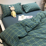 Xpoko  -  Classic vintage blue green geometric plaid bedding set,cotton twin full queen King home textile bed sheet pillowcase quilt cover