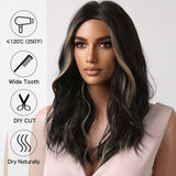 Xpoko Dark Brown Wigs for Women Curly Wig with Brown Highlights Middle Part Synthetic Wig Medium Length for Daily Use Cosplay