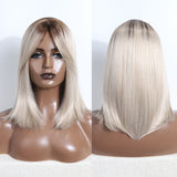 Xpoko Synthetic Middle Straight Bob Wigs with Bangs Light Blonde Natural  Hair for Women Daily Cosplay Heat Resistant Fiber Wigs