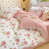 Xpoko  -  INS Plant Print Bedding Set Fashion Washable Duvet Cover Without Comforter Pillowcases Sheet for Student Soft Home Textile