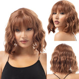 Xpoko Synthetic Pastel Wavy Wig With Bangs Ladies Short Style Pink Wig Role Play Suitable For Girls Daily Use Wig