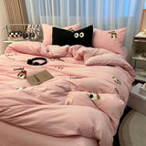 Xpoko Ins Cartoon Cute Dog Bedding Set Towel Embroidery Duvet Cover Queen Twin Full Size Pink Bed Flat Sheet Quilt Cover Pillowcases