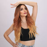 Xpoko Daily Chic: 28-Inch Ombre Orange Wavy Curls Synthetic Wig, Unleash Fashionable Vibes for Stylish Daily Wear