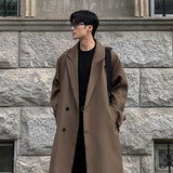 Xpoko Men Winter Outfit Trench Coat Autumn Korean Men's New Fashion Overcoat Male Long Windbreaker Streetwear Trench Men Outerwear Black/Gray/Coffee