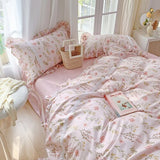 Xpoko Lace Princess rose printed bedding set king size girl duvet cover set bedding sets elegant bed linen bed sheets and pillowcases