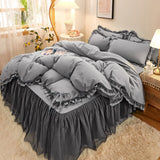 Xpoko Bed Linen Princess Bedding Set Luxury Bed Sheet Comforter Set Duvet Cover Bed Skirt and Pillowcase King Size Bedding Set Luxury