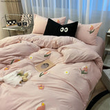 Xpoko Ins Cartoon Cute Dog Bedding Set Towel Embroidery Duvet Cover Queen Twin Full Size Pink Bed Flat Sheet Quilt Cover Pillowcases