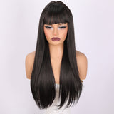 Xpoko 24 inch Long Black Synthetic Wig With Natural Bangs Women's Heat-Resistant Daily Role-Playing Party Using Cosplay Wig