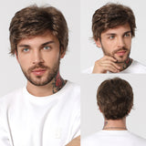 Xpoko Men Short Dark Brown Synthetic Wigs Straight Wigs for Men Daily Use with Cap Pixie Cut Cosplay Party Wig Natural Heat Resistant