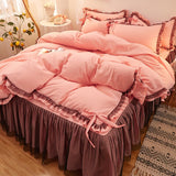 Xpoko Bed Linen Princess Bedding Set Luxury Bed Sheet Comforter Set Duvet Cover Bed Skirt and Pillowcase King Size Bedding Set Luxury