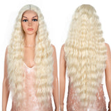 Xpoko Synthetic Lace Front Wig Baby Hair Wig Long Deep Wavy 30 " Hair Lace Wig For Women Lace Front Wig Ombre Blonde Wig Cosplay Wig