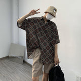 Xpoko Mid-length large size hip-hop street summer retro loose shirt for couples no-iron drape half-sleeved shirt for men and women y2k