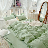 Xpoko Candy Color Ruffle Trim Bedsheet Set