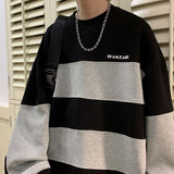 Xpoko Men trendy ins autumn and winter loose couple wear Japanese retro embroidered striped long-sleeved T-shirts for men and women