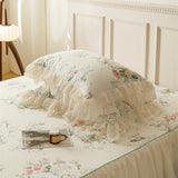 Xpoko  -  Pure Cotton Vintage French Pastoral Country Flowers Print Double layer Lace Ruffles Bedding Set Duvet Cover Bed Skirt Pillowcase