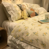 Xpoko  -  Romantic sweet yellow flower bedding set,american rustic double cotton full queen home textile bed dress pillowcase duvet cover