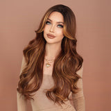 Xpoko Synthetic Long Loose Wavy Light Brown Wig for Women Daily Party Highlight Blonde Looking Wavy Wigs Middle Part Wig