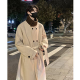 Xpoko Men Winter Outfit Men's Lamb wool Patchwork Woolen Overcoat Men High-end Stand Collar Casual Loose Korean Style Winter New Elegant Trench Coat