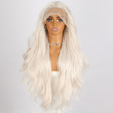 Xpoko For Daily Use By Women Role-Playing 28in Synthetic 13*4 Lace Long Hair Curly Silver Synthetic Wig Bangs White Wavy Wig Suitable