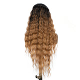 Xpoko Synthetic Lace Wig Long Deep Wavy Ombre Blonde Brown Lace Wigs For Black Women Heat Resistant Cosplay Wigs