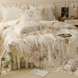 Xpoko Floral Princess Cotton Frill Bedding Set