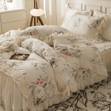 Xpoko Floral Princess Cotton Frill Bedding Set