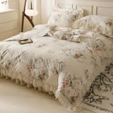 Xpoko Floral Princess Cotton Frill Bedding Set