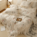 Xpoko Floral Princess Cotton Frill Bedding Set