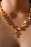 Xpoko 18K Real Gold Plated Pearl Star Necklace