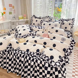 Xpoko Polka Dot Kawaii Checkered Ruffle Bedding Set