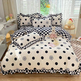 Xpoko Polka Dot Kawaii Checkered Ruffle Bedding Set