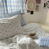 Xpoko Light Blue Tiny Flowers Cotton Bedding Set