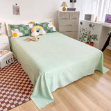 Xpoko Light Green Checkered Daisies Bedding Set