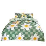 Xpoko Light Green Checkered Daisies Bedding Set