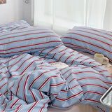 Xpoko Minimalist Red Striped Light Blue Bedding Set