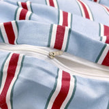 Xpoko Minimalist Red Striped Light Blue Bedding Set