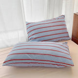 Xpoko Minimalist Red Striped Light Blue Bedding Set