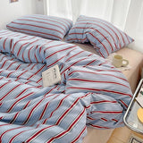 Xpoko Minimalist Red Striped Light Blue Bedding Set