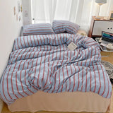 Xpoko Minimalist Red Striped Light Blue Bedding Set