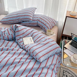 Xpoko Minimalist Red Striped Light Blue Bedding Set