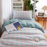 Xpoko Pastel Blue Plaid Dorm Bedding Set