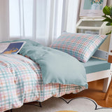 Xpoko Pastel Blue Plaid Dorm Bedding Set